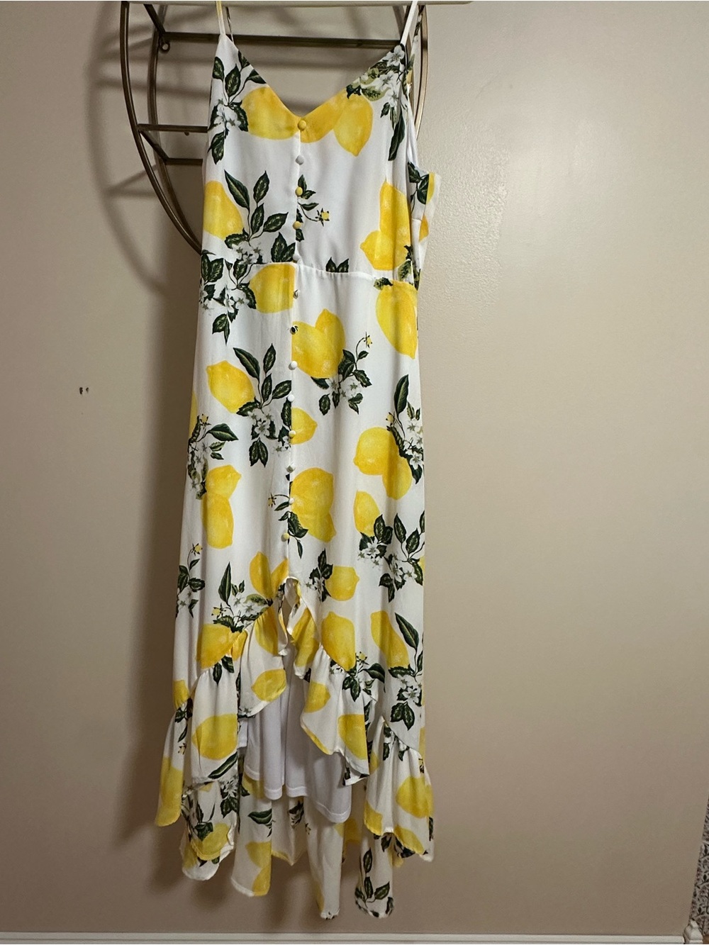 Lulu's White Maxi Dress with Yellow Lemon Print